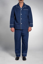 Lade das Bild in den Galerie-Viewer, Herren Schlafanzug Baumwolle-Popeline Navy Uni Classic Fit
