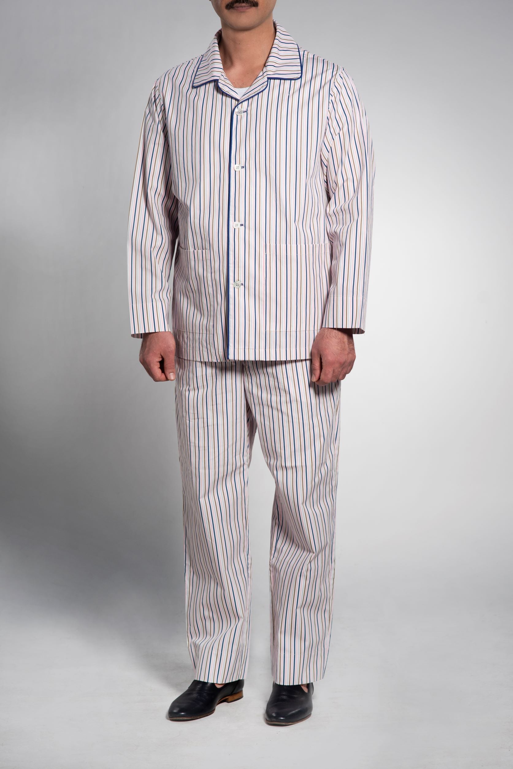 Klassische Herren Pyjamas Baumwolle-Popeline mit Streifen