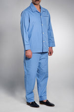 Lade das Bild in den Galerie-Viewer, Klassische Herren Pyjamas Baumwolle-Popeline Himmelblau Uni
