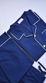 Lade das Bild in den Galerie-Viewer, Herren Schlafanzug Baumwolle-Popeline Navy Uni Classic Fit
