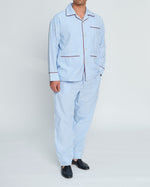 Lade das Bild in den Galerie-Viewer, Herren Schlafanzug Bio-Baumwolle Blau Gestreift Classic Fit
